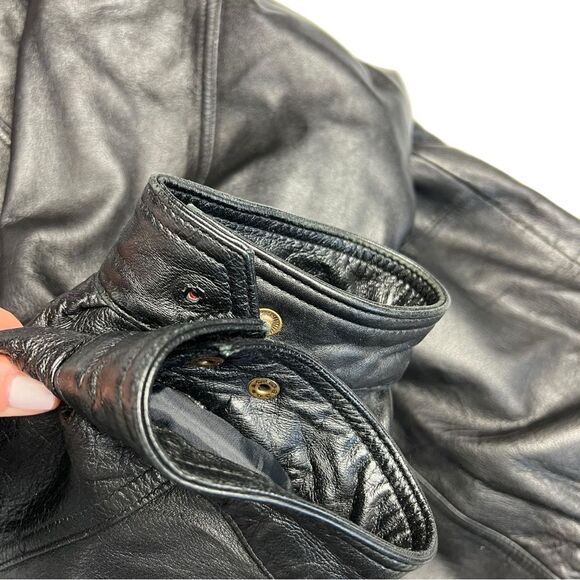 Perry Ellis Black Leather Jacket with Quilted Lining Men’s Large - Picture 9 of 11